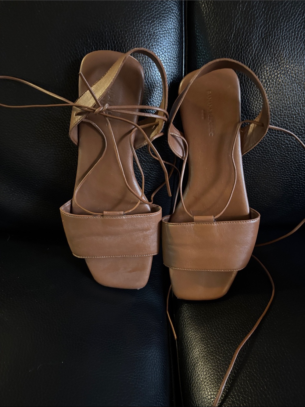 Banana Republic Tan Lace-Up Square-Toe Sandals